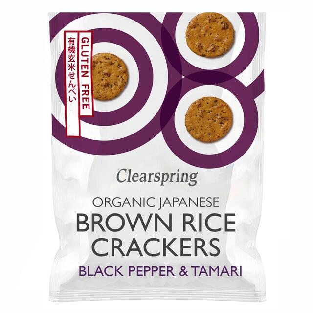 Clearspring Organic Japanese Brown Rice Crackers Black Pepper & Tamari 40g