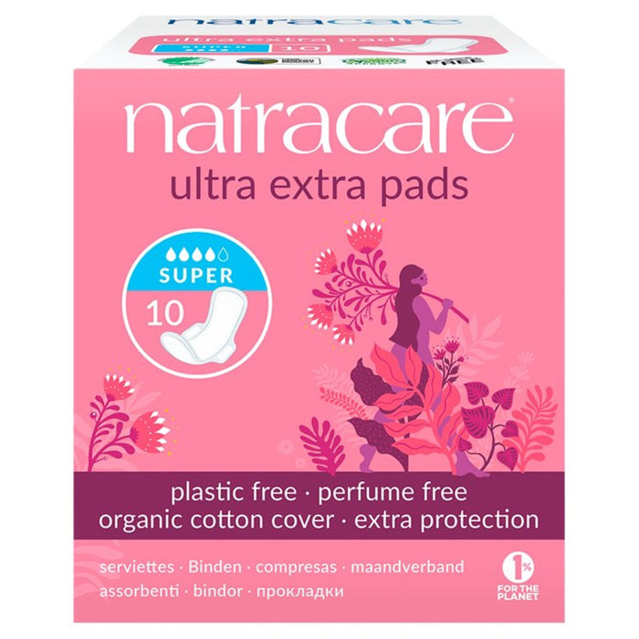 Natracare Organic Cotton Ultra Extra Super Pads con alas 10 por paquete